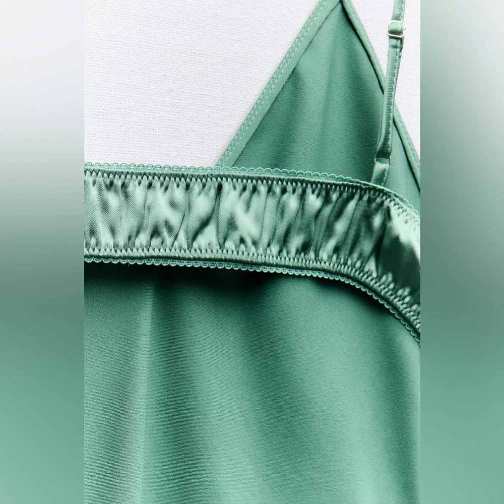 Zara Emerald Green Maxi Dress Satin Slip Wedding Evening Party - Picture 13 of 13